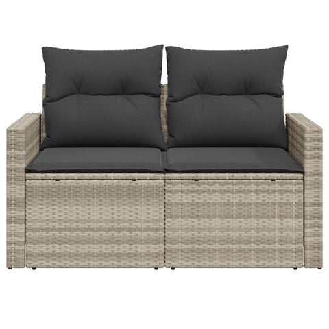 Gartensofa mit Kissen 2-Sitzer Hellgrau Poly Rattan