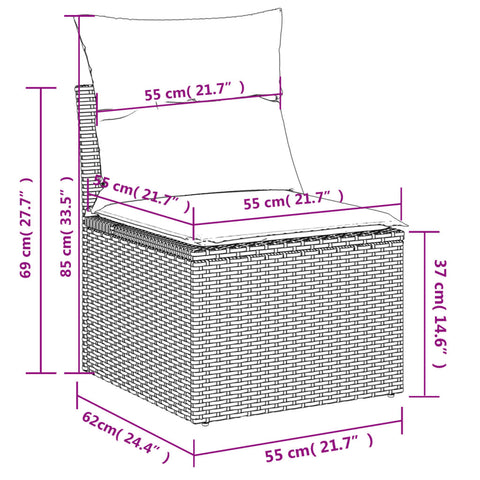 Gartensofa ohne Armlehnen mit Kissen Braun Poly Rattan