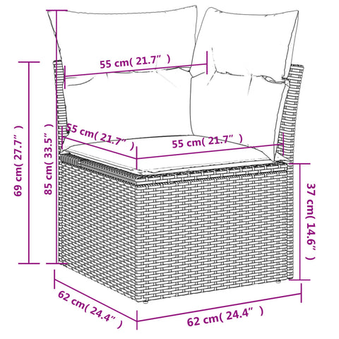 vidaXL Garten-Ecksofa mit Kissen Braun Poly Rattan