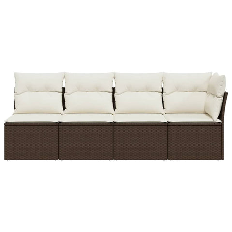 vidaXL Gartensofa mit Kissen 4-Sitzer Braun Poly Rattan