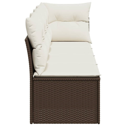 vidaXL Gartensofa mit Kissen 4-Sitzer Braun Poly Rattan