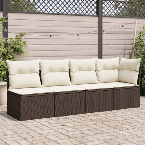 vidaXL Gartensofa mit Kissen 4-Sitzer Braun Poly Rattan