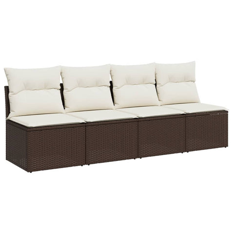 Gartensofa mit Kissen 4-Sitzer Braun Poly Rattan