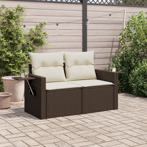 vidaXL Gartensofa mit Kissen 2-Sitzer Braun Poly Rattan