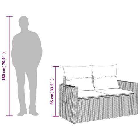 vidaXL Gartensofa mit Kissen 2-Sitzer Braun Poly Rattan