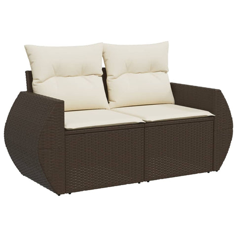 Gartensofa mit Kissen 2-Sitzer Braun Poly Rattan