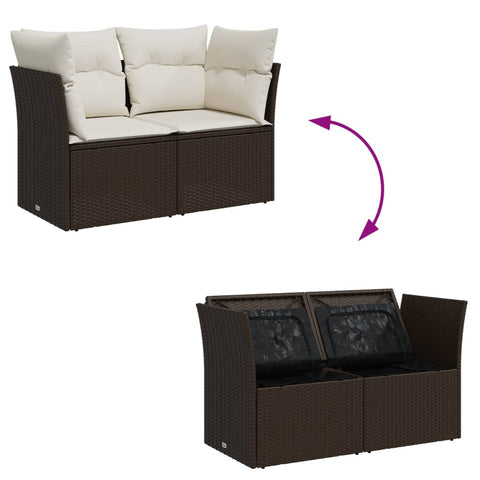 vidaXL Gartensofa mit Kissen 2-Sitzer Braun Poly Rattan