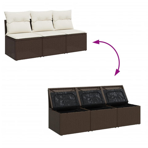 Gartensofa mit Kissen 3-Sitzer Braun Poly Rattan