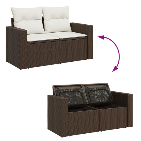 vidaXL Gartensofa mit Kissen 2-Sitzer Braun Poly Rattan