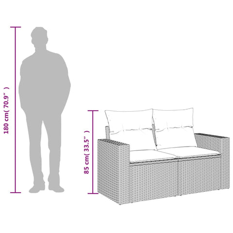 vidaXL Gartensofa mit Kissen 2-Sitzer Braun Poly Rattan