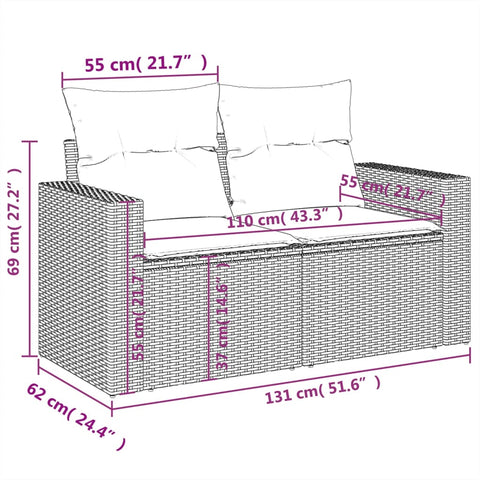 vidaXL Gartensofa mit Kissen 2-Sitzer Braun Poly Rattan