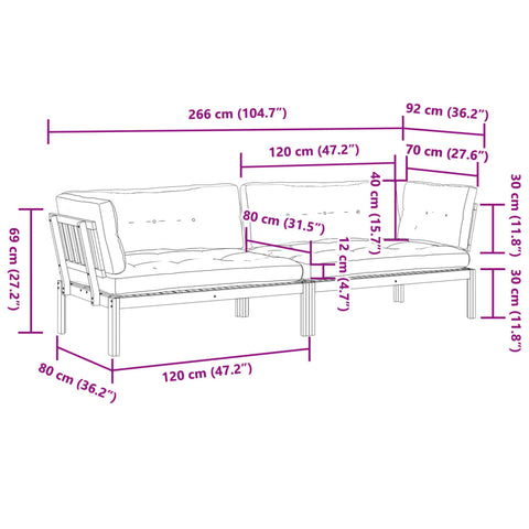 vidaXL Garten-Ecksofas aus Paletten mit Kissen 2 Stk Massivholz Akazie