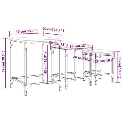 vidaXL Satztische 3 Stk. Grau Sonoma Holzwerkstoff