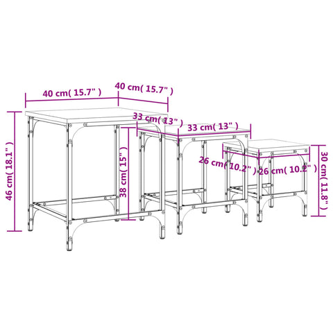 vidaXL Satztische 3 Stk. Grau Sonoma Holzwerkstoff