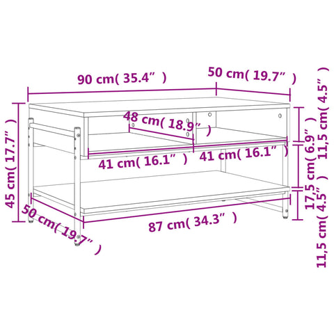 vidaXL Couchtisch Räuchereiche 90x50x45 cm Holzwerkstoff