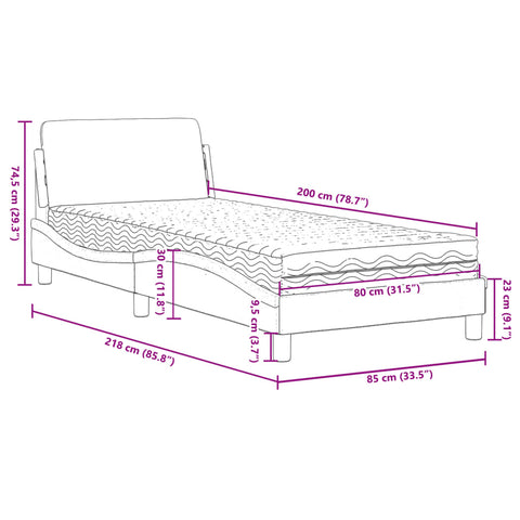 Bett mit Matratze Weiß und Schwarz 80x200 cm Kunstleder