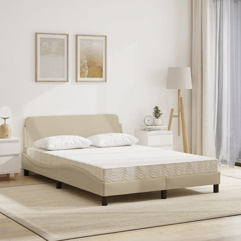 Bett mit Matratze Creme 120x200 cm Stoff