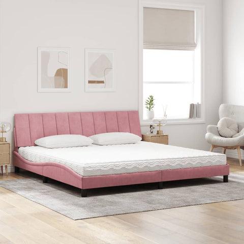 Bett mit Matratze Rosa 200x200 cm Samt