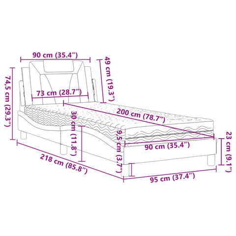 Bett mit Matratze Grau 90x200 cm Kunstleder