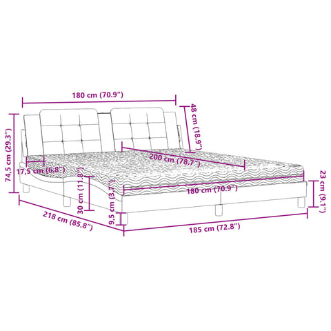 vidaXL Bett mit Matratze Grau 180x200 cm Kunstleder