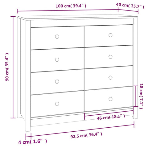 Beistellschrank Wachsbraun 100x40x90 cm Massivholz Kiefer