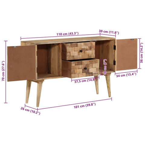 vidaXL Sideboard 110x30x70 cm Massivholz Mango