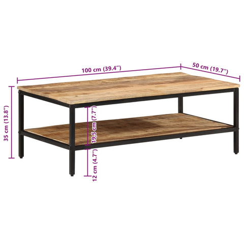 vidaXL Couchtisch 100x50x35 cm Raues Massivholz Mango