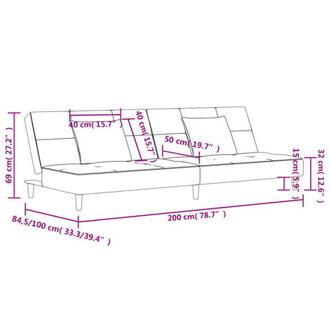 Schlafsofa 2-Sitzer mit 2 Kissen Dunkelgrau Stoff