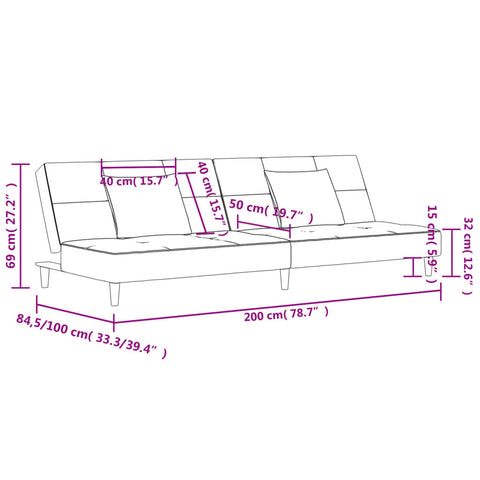 Schlafsofa 2-Sitzer mit 2 Kissen Creme Samt