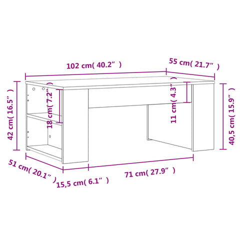 vidaXL Couchtisch Weiß 102x55x42 cm Holzwerkstoff