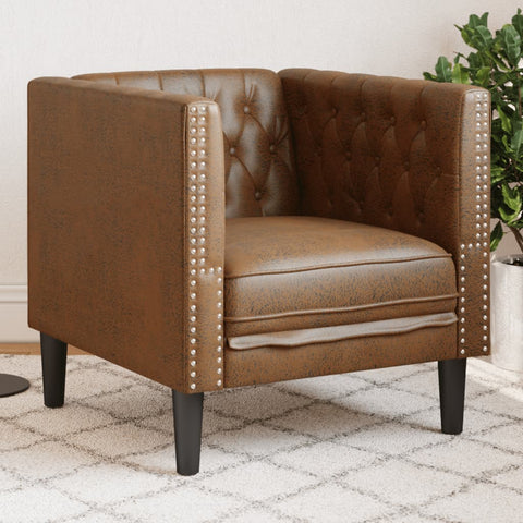 Chesterfield-Sessel Braun Kunstleder in Wildleder-Optik