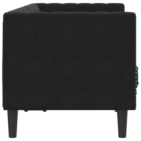 Chesterfield-Sofa mit Nackenrollen 2-Sitzer Schwarz Samt