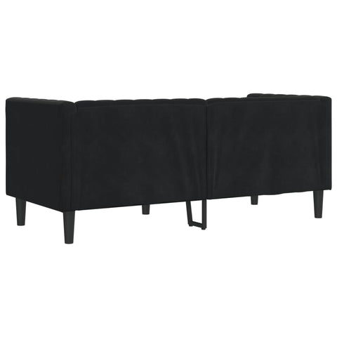 Chesterfield-Sofa mit Nackenrollen 2-Sitzer Schwarz Samt