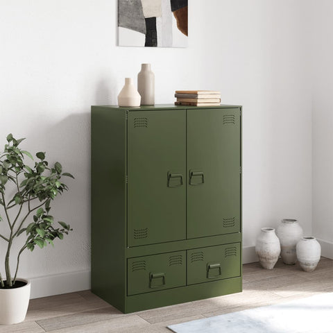 Highboard Olivgrün 67x39x95 cm Stahl