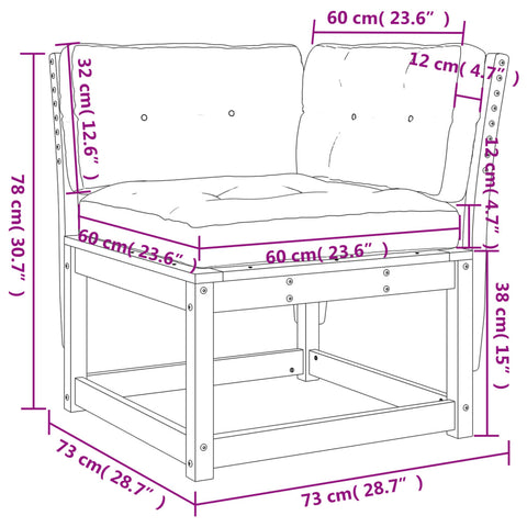 Garten-Ecksofa mit Kissen 73x73x78 cm Massivholz Kiefer