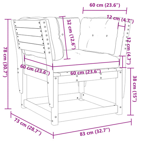 Gartensofa mit Armlehnen und Kissen Massivholz Kiefer