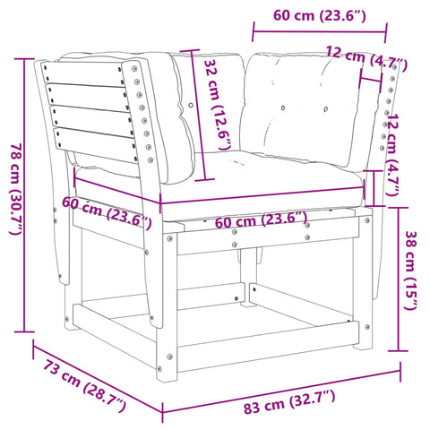 Gartensofa mit Armlehnen und Kissen Massivholz Douglasie