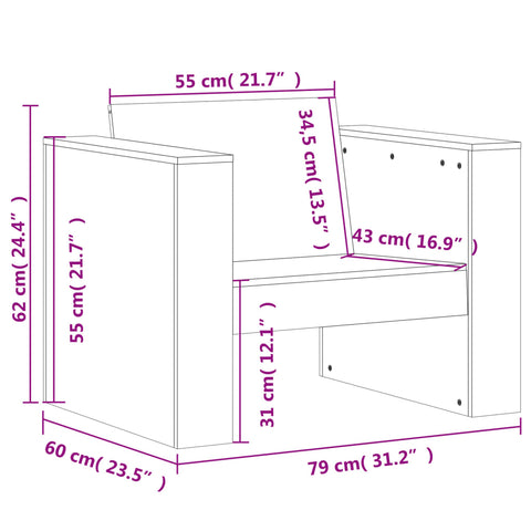 vidaXL Gartensessel Weiß 79x60x62 cm Massivholz Kiefer