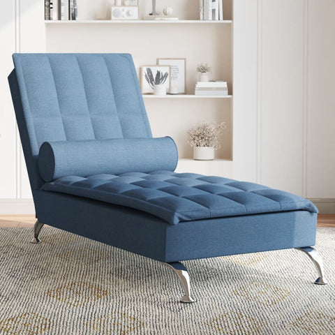 Massage-Chaiselongue mit Nackenrolle Blau Stoff