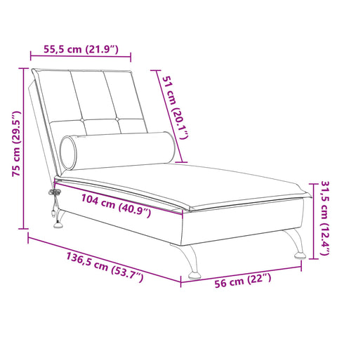 Massage-Chaiselongue mit Nackenrolle Schwarz Samt