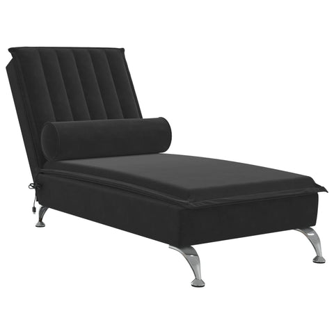 Massage-Chaiselongue mit Nackenrolle Schwarz Samt