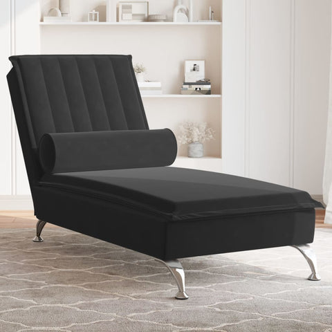 Massage-Chaiselongue mit Nackenrolle Schwarz Samt