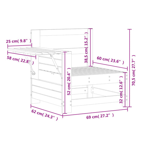 Gartensofa mit Armlehne und Beistelltisch Massivholz Douglasie