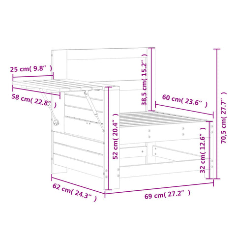 Gartensofa mit Armlehne und Beistelltisch Kiefernholz