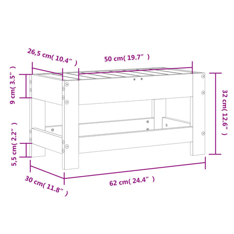 Gartenhocker Weiß 62x30x32 cm Massivholz Kiefer