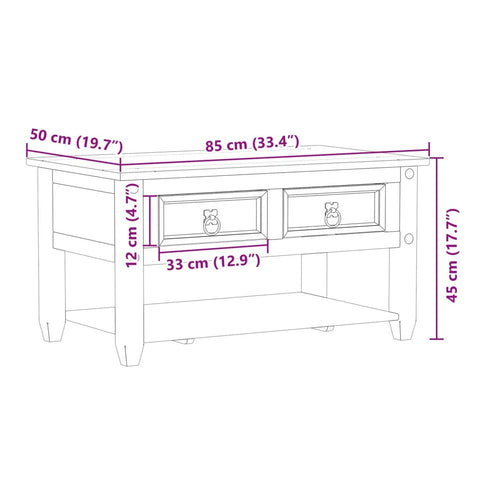 Couchtisch mit Schubladen Corona 85x50x45 cm Massivholz Kiefer