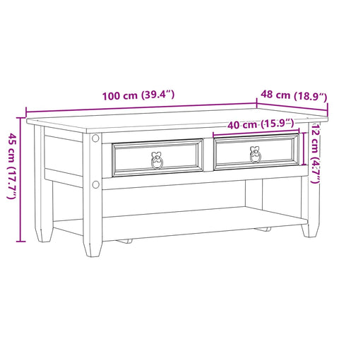 vidaXL Couchtisch mit Schubladen Corona 100x48x45 cm Massivholz Kiefer