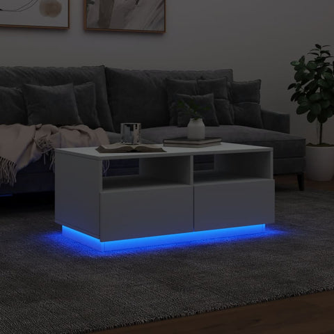 vidaXL Couchtisch mit LED-Leuchten Weiß 90x49x40 cm