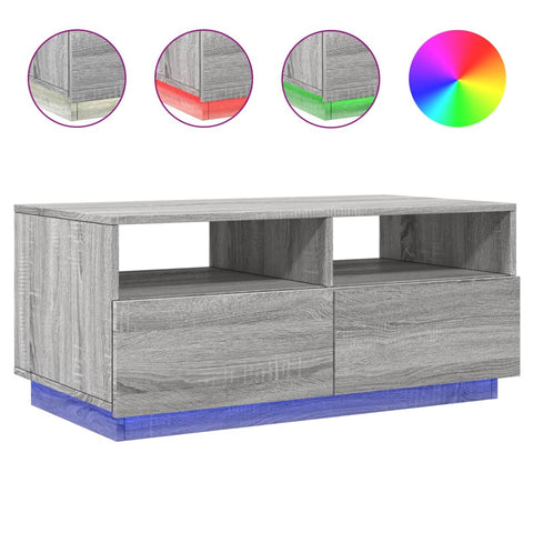 vidaXL Couchtisch mit LED-Leuchten Grau-Sonoma 90x49x40 cm