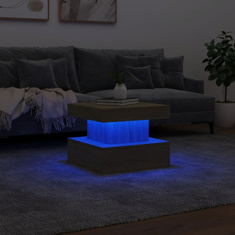 vidaXL Couchtisch mit LED-Leuchten Sonoma-Eiche 50x50x40 cm